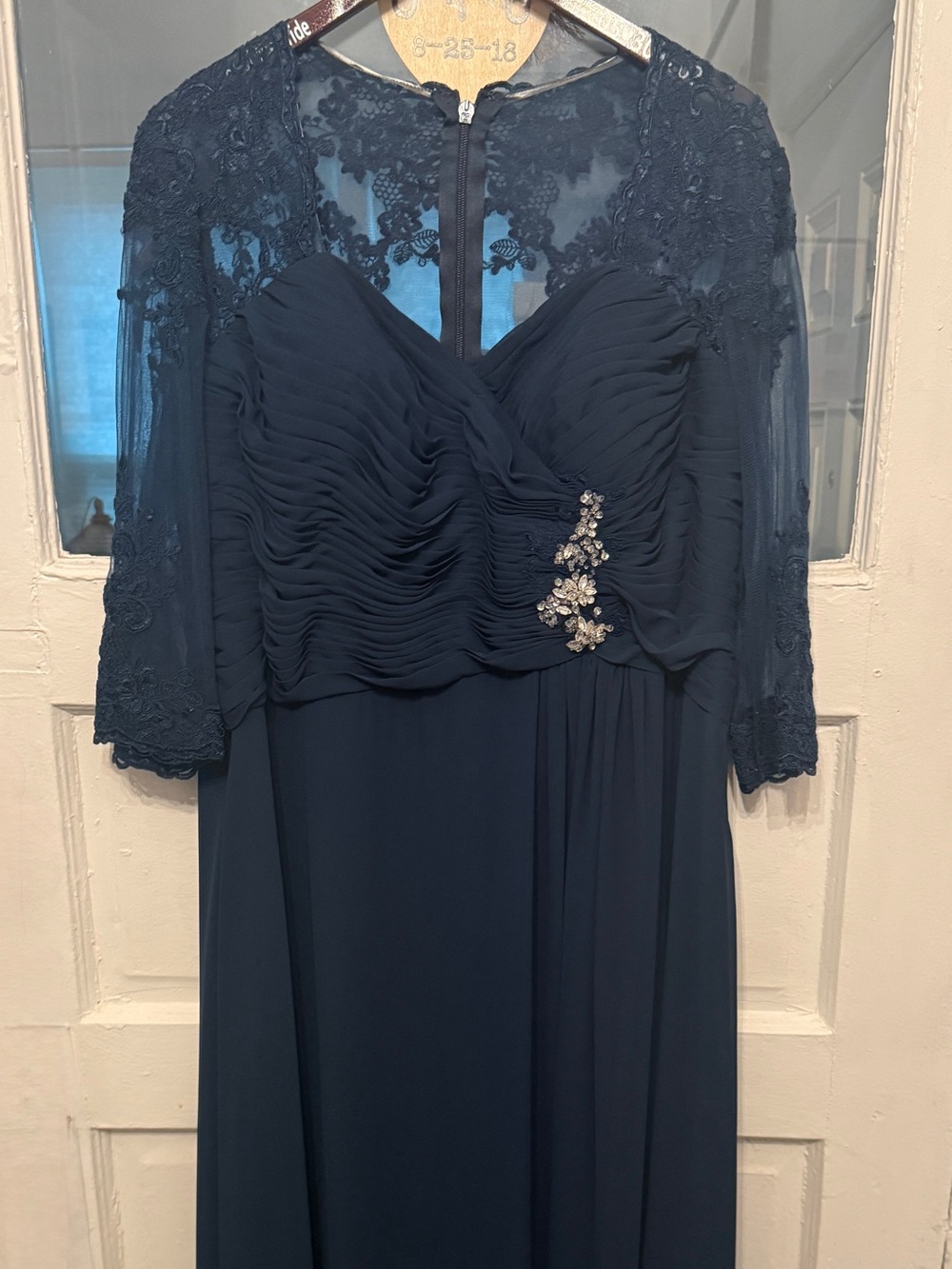 Azazie Amedeus
Dark Navy A-Line V-Neck Lace Chiffon Dress